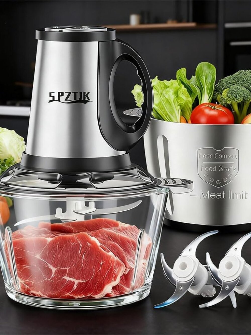 SPZTJK 3-Speed Electric Food Processor – 300W – Meat Grinder & Vegetable Chopper
